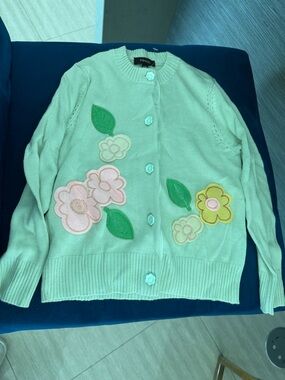 Mint Floral Appliqué Cardigan for Kids